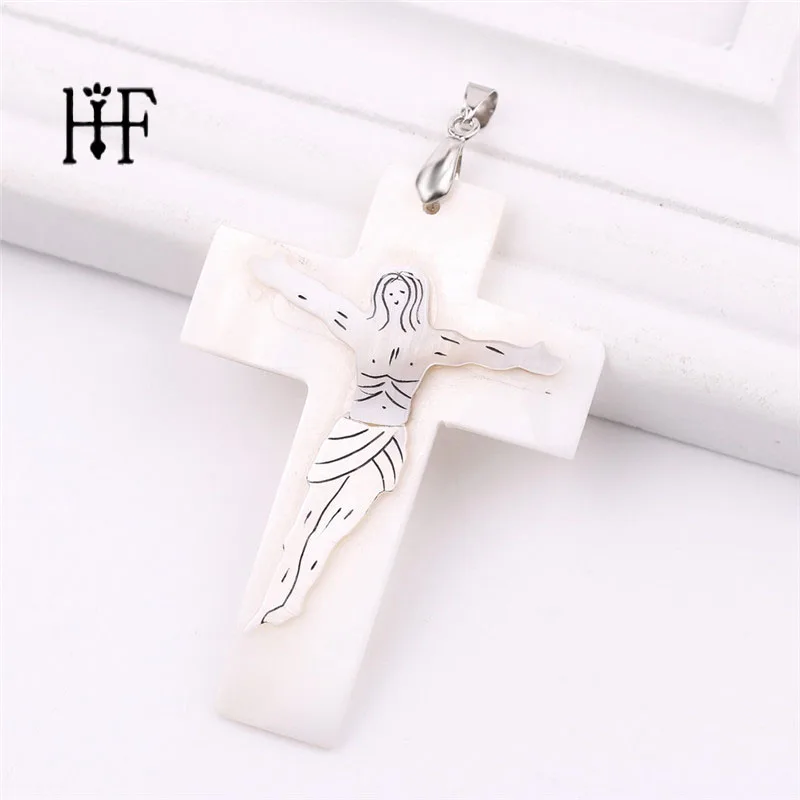 

Men Rope Chain Christian Jewelry Gifts Vintage Cross INRI Crucifix Jesus Natural Oyster Paua Abalone Shell Pendant & Necklace