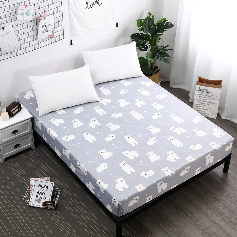  1pc 100%Polyester Bed Fitted Sheet Mattress Cover Printing Bedding Linens with Elastic Band Double 