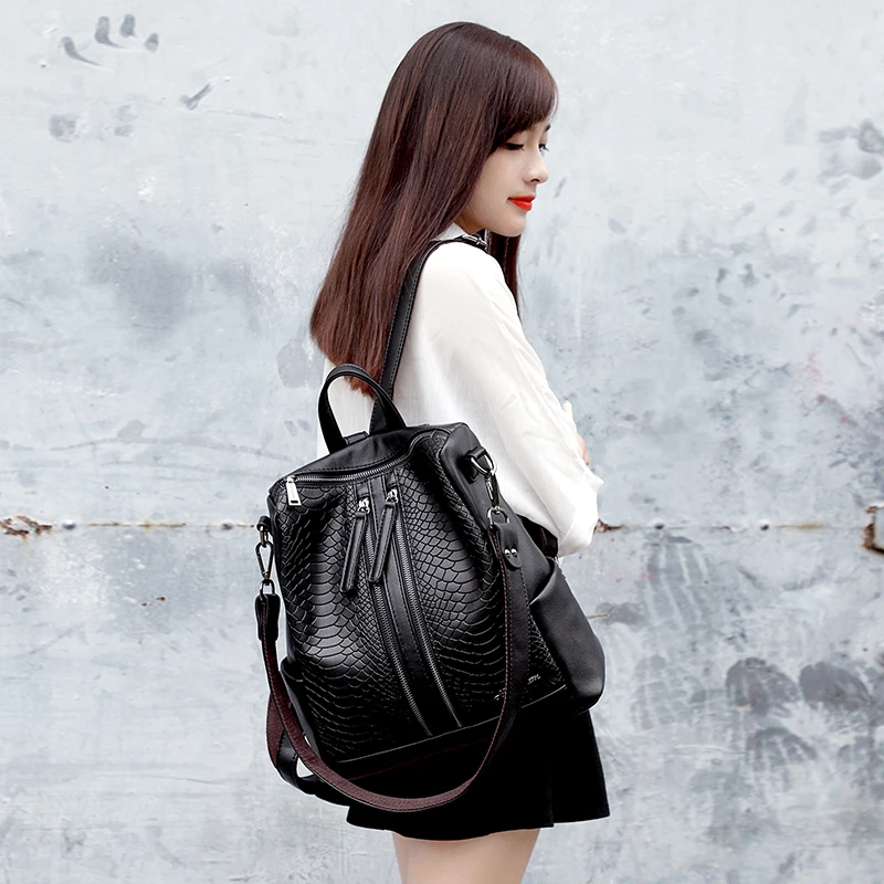 Новый женский кожаный рюкзак черный Mochila Feminina большой школьный для девушек