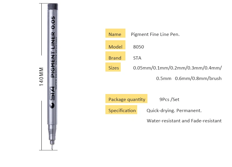 9 шт./партия STA кисть на водной основе маркер черные FineLiners рисуйте наброски ручки разных размеров черные для художественные канцелярские