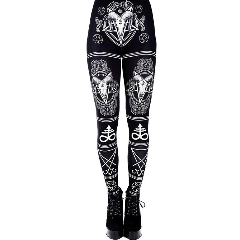 Gothic Ouija Printed Leggings Goat Horn Workout Pants Women Elastic Hexagram Trousers Black Bottoms Female workout leggings Leggings