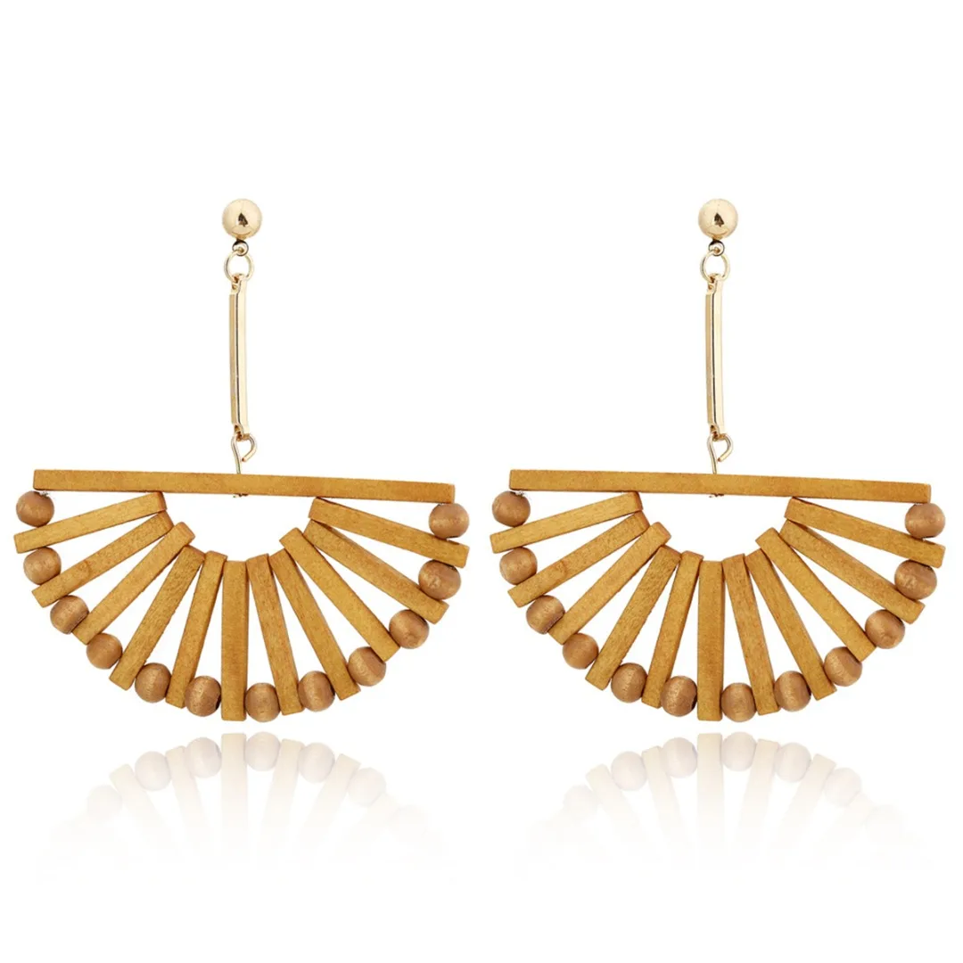 

Vintage Handmade Bamboo Wooden Semicircle Drop Dangle Earring For Women Shellhard Ethnic Bohemian Geometric Metal Long Earring