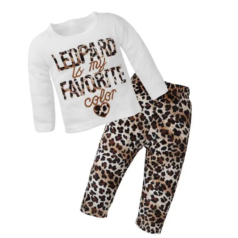 

Leopard Baby Girls Clothes 2pcs/Set Baby Girls Leopard Pattern Embroidery Long Sleeve T-shirt Pants Kids Clothing Set