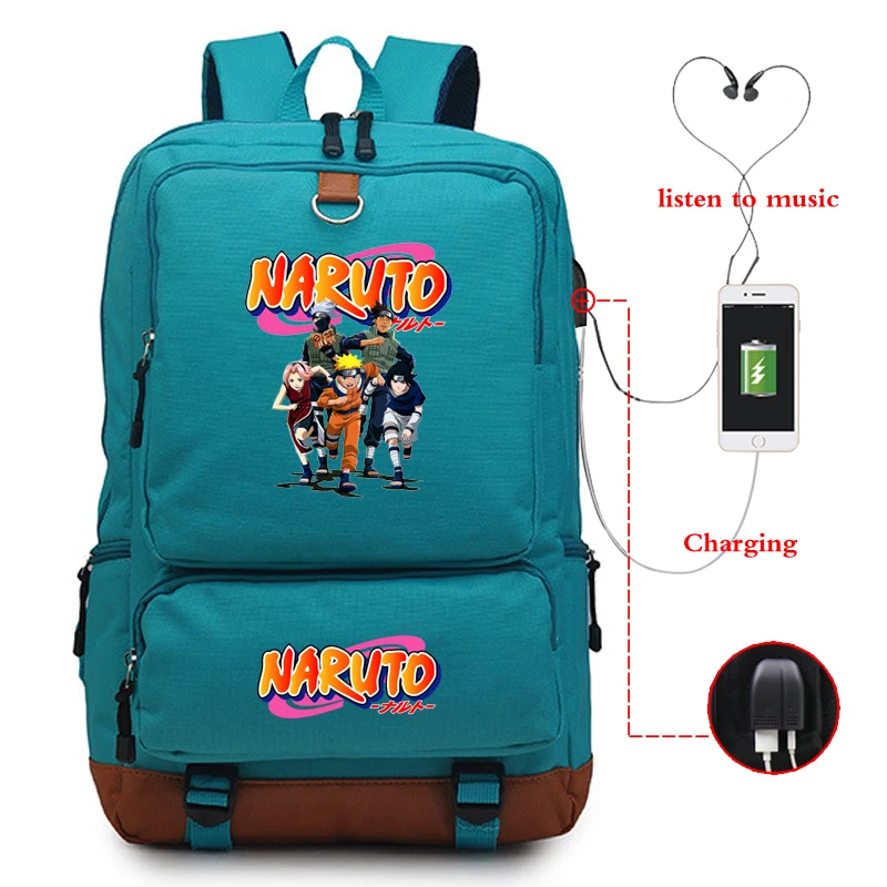 Большой Вместительный рюкзак для девочек и мальчиков, школьные сумки, светящийся синий рюкзак Наруто, аниме-рюкзаки, дорожная сумка, usb зарядка, рюкзак