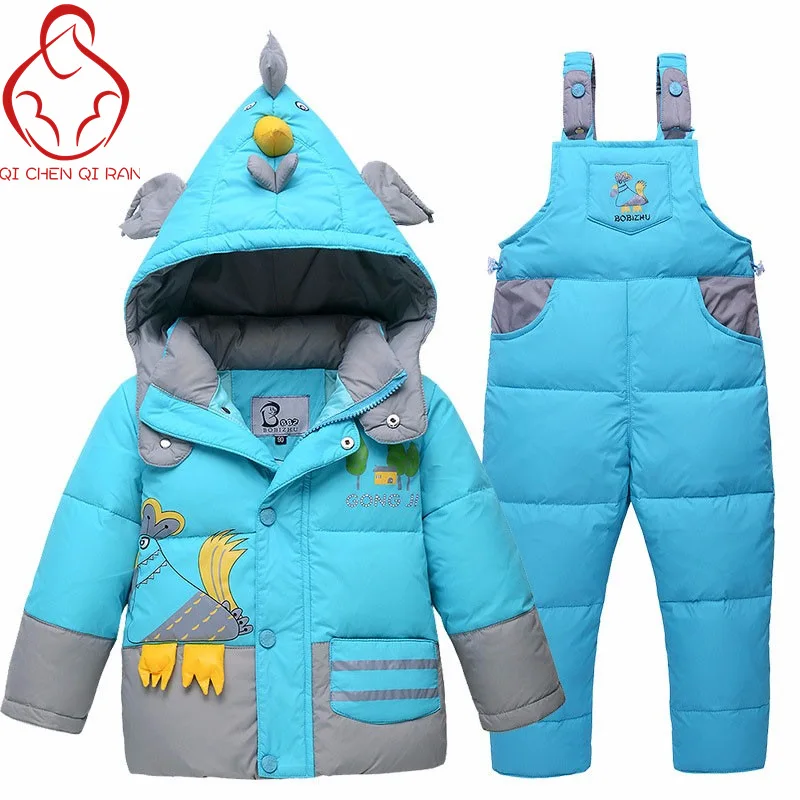 

Brand  Winter Children Clothing Cute Chicken Pattern Coat Duck Down Jacket Parkas And Overalls Pants Set Kids Warm Clothing