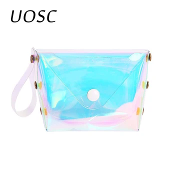 

UOSC Holographic Transparent Coin Purse Fashion Jelly Money Pouch Girls Laser Sweet Short Mini Wallet For Female Cute Monedero