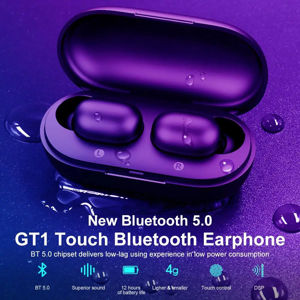 GT1 TWS беспроводные Bluetooth наушники бинауральные наушники-вкладыши высокое качество звука портативный шумоподавление свет маленький мини
