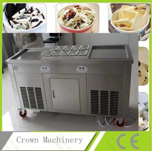 

Free shipping Intelligent temperature control Double pan fried ice cream cart with 10 tanks; Fried yogurt ice cream maker