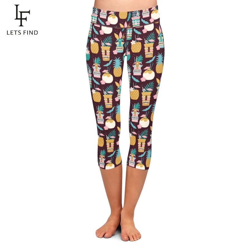 

2019 High Quaility Women Capri Leggings Fashion High Waist 3D Fruit Juice Digital Printing Fitness Elasticity Leggings Plus Size