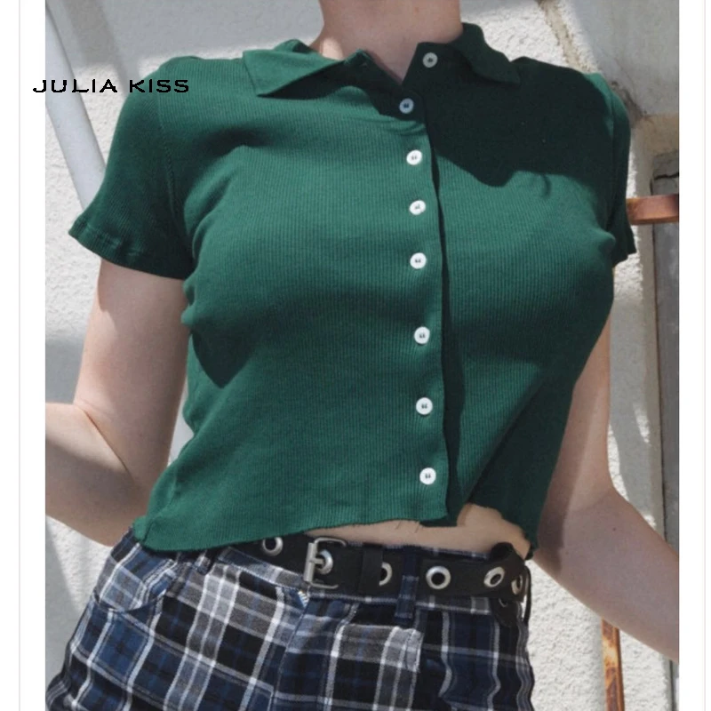 Women Short Sleeve Collared Button Up ...