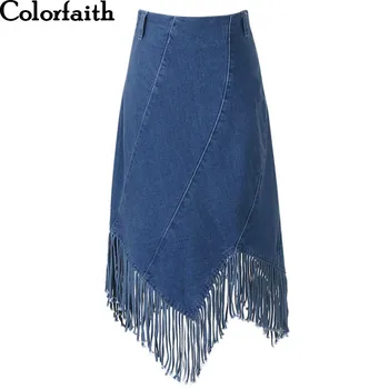 

2017 Autumn Winter Women Midi Denim Skirt High Waist Sexy Tassel Asymmetrical Pencil Skirt Streetwear Bodycon Femininas SP057