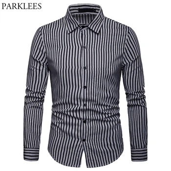 

Men's Fashion Black Striped Shirt 2019 Spring New Classic Business Social Shirt Male Casual Slim Fit Long Sleeve Shirt for Men