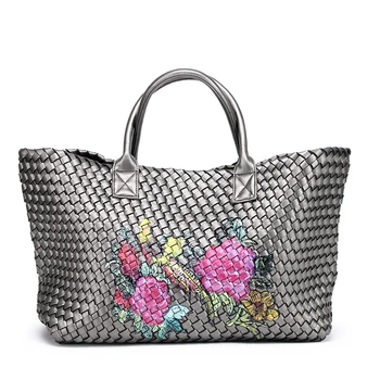 

Women's Handbags Basket Hand-woven PU Leather Female Shoulder Bag 2018 Retro Large Capacity Travel Shopping Bag Bolsa Feminina