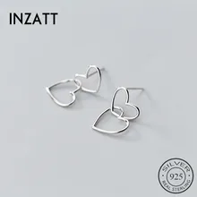 INZATT, настоящее 925 пробы, серебряные, минималистичные, полые, сердце, висячие серьги для женщин, розовое золото, цвет, элегантные, модные, ювелирное изделие, подарок