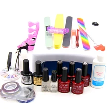 Маникюрные инструменты для дизайна ногтей 36 Вт УФ-лампа с 7,5 мл гель-лаком для ногтей основа гель верхнее покрытие полиш для практики набор УФ-Клей Набор для ногтей DIY наборы