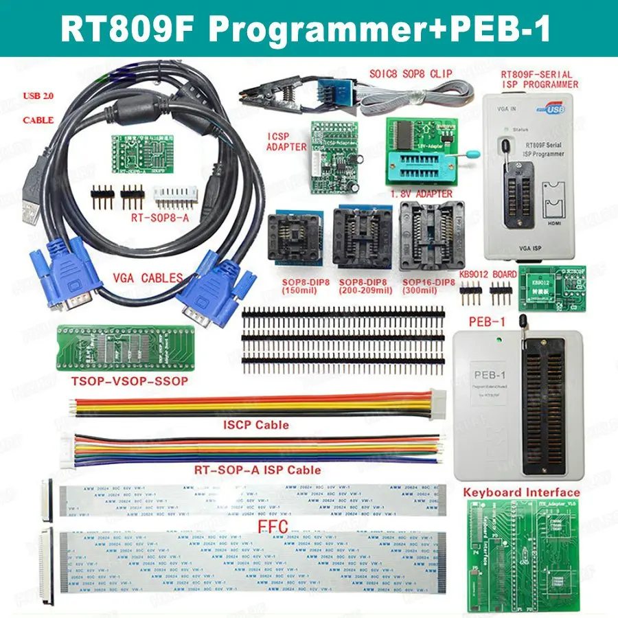 RT809F ISP программист с PEB-1 плата ISP ЖК-программист+ SOP8 IC тестовый зажим 1,8 в адаптер TSSOP8 EDID линия чтения - Цвет: RT809F With PEB-1