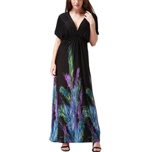 Vestidos mujer verano 2018 Women Summer Long Maxi Dress V Neck Short Batwing Sleeve Plus Size