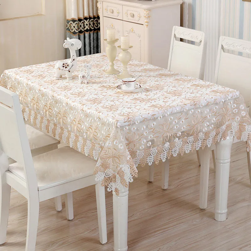 

Tablecloth Europe Style Lace Table Cloth Light Brown Hollow Out Sofa TV Refrigerator Linens Elegant Table Cover Decoration