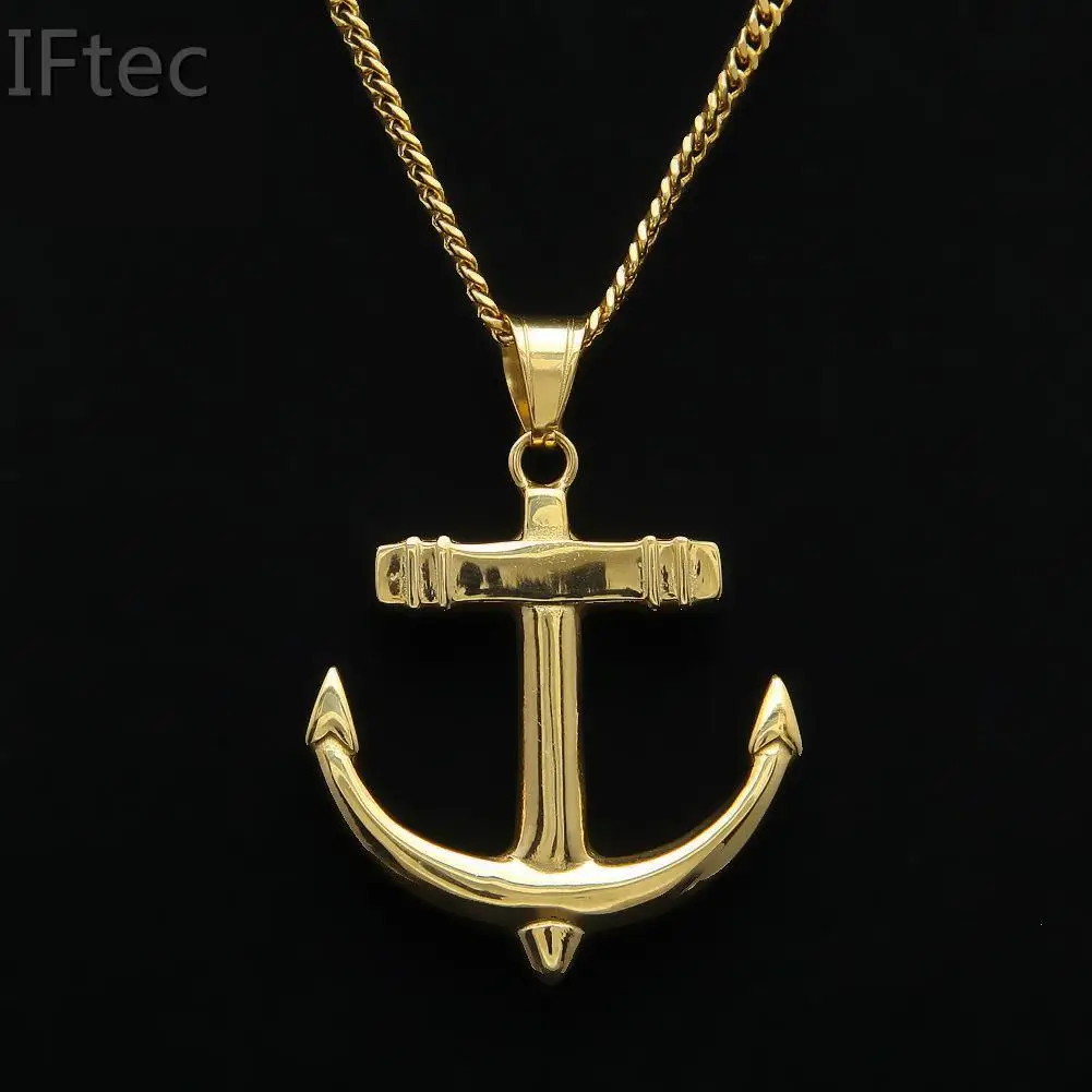 Iftec Men's Stainless Steel Pendant Necklace Anchor Jesus Christ