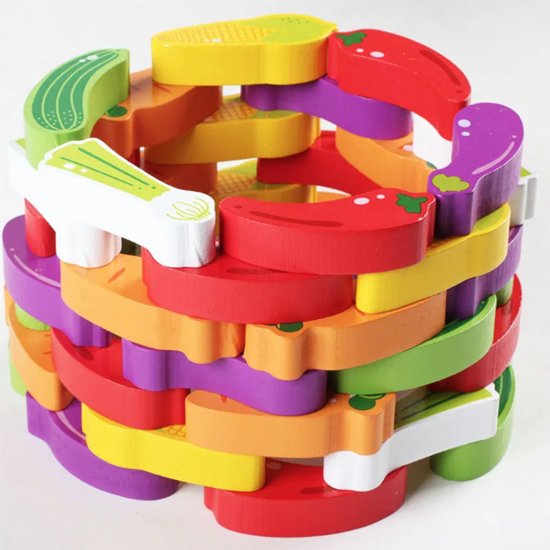 

Simulated Kitchen Wooden Fruit Styling Building Blocks Color Shape Cognition Children's Vegetable Stacking Toy Set