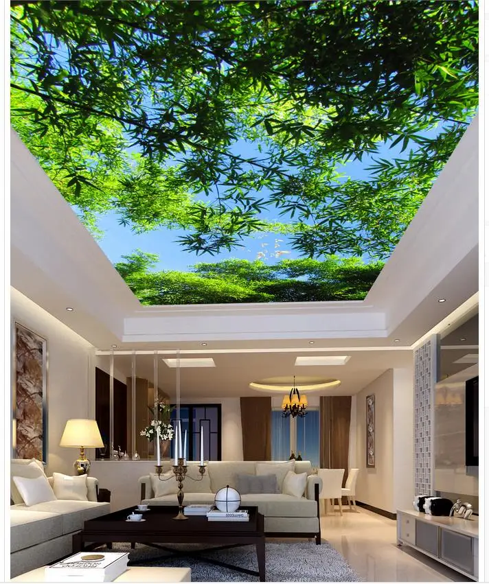 Бамбук потолок гостиной спальня потолок лесной пейзаж обои фрески 3d росписи