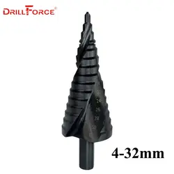 Drillforce черная скоростная стальная титановая ступенчатая спиральная дрель паз конические Буры для конусов электроинструменты 4-32 мм