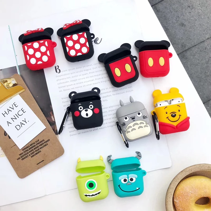 

Cute 3D cartoon Mickey Minnie pooh bear Silicone Headphone Earphone Case For Apple Airpods 1 2 Accessories box bag