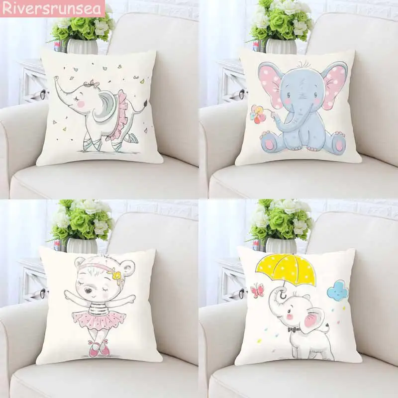 

Cartoon Cute Animal Baby Elephant Pillow Lovely Bear Hippopotamus Dancing Love Balloon Plush Cushion For Home Kids Bedroom Decor