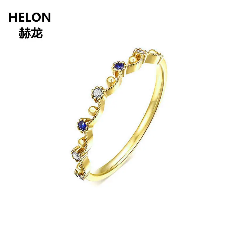 

Solid 10k Yellow Gold Engagement Ring for Women 100% Natural Blue Sapphires Rinig Wedding Band Vintage Fine Jewelry