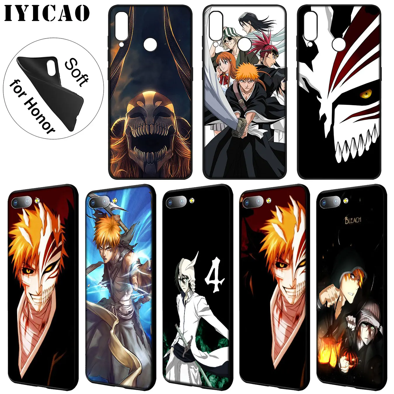 IYICAO Bleach Soft Silicone Phone Case for Huawei Y9 Y7 Y6 Prime 2019 Black Cover Honor 20 8C 8X 8 9 9X 10 Lite 7C 7X 7A Pro |