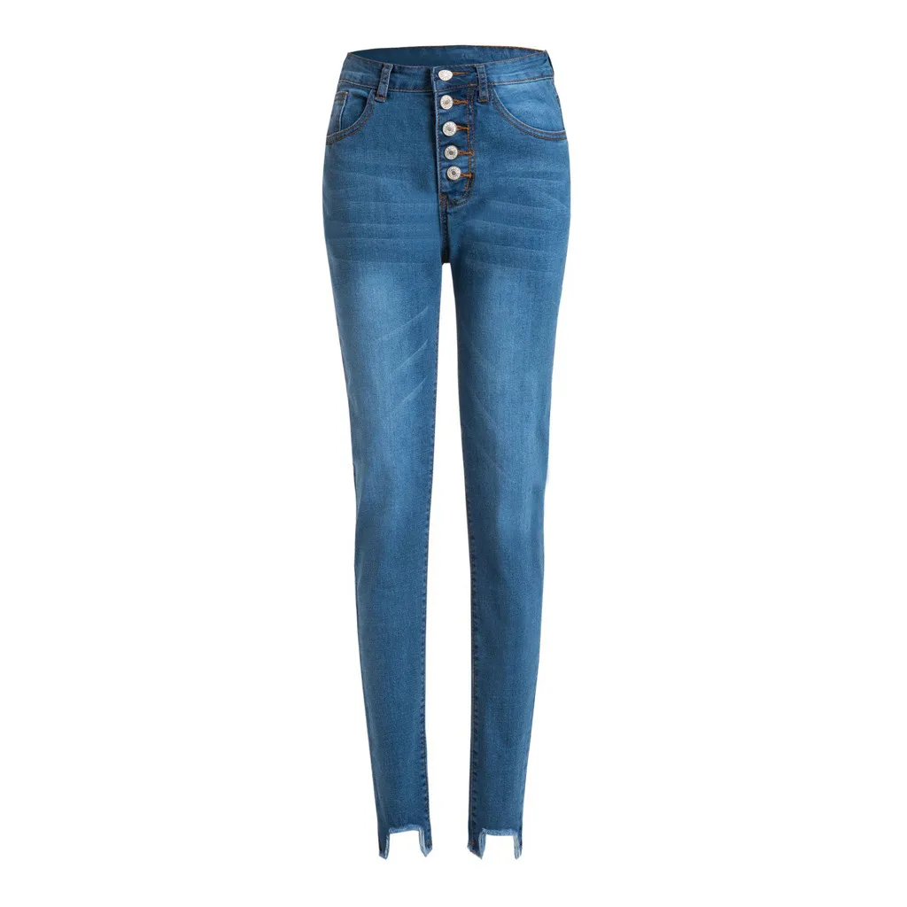 CHAMSGEND Для женщин высокое Талия дырками джинсы Для женщин Повседневное стрейч Узкие штаны Длина джинсы Ja10