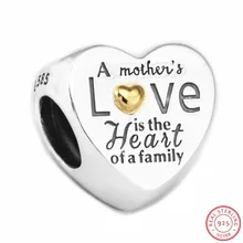 Сердце семьи бусины для женщин ювелирных изделий DIY Fit PANDORA Подвески Серебро 925& 14 K золото не покрытием подарок матери FL596K