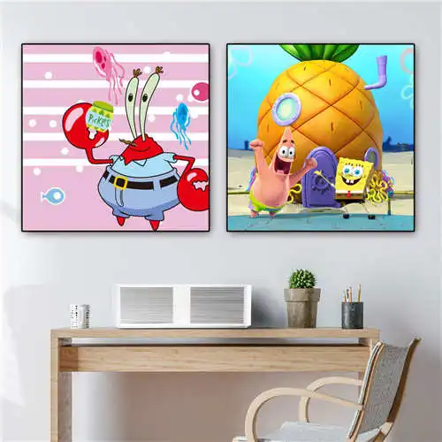 

Custom spongebob (1) Poster Papel-de Mandala Printing Posters Cloth Fabric Wall Art For Living Room Decor#19-01-12-26