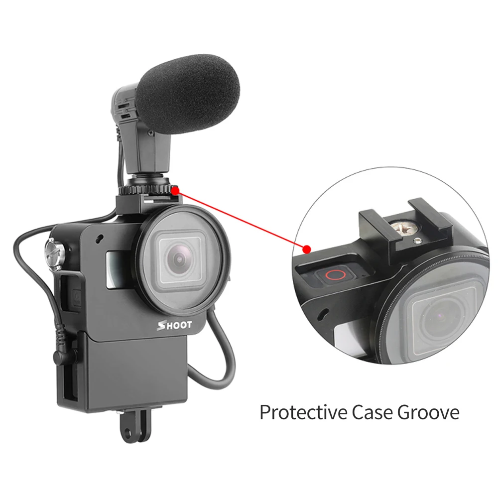 اطلاق النار واقية Vlogging قفص حالة ل GoPro بطل 7 6 5 أسود جبل ل ميكروفون Vlog قفص الإسكان قذيفة إطار حالة الباردة حذاء
