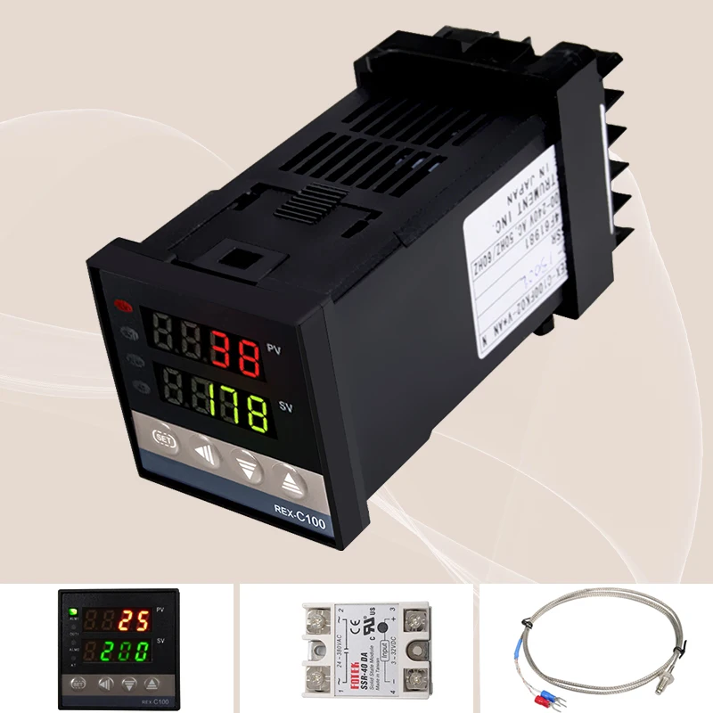 Temperature Probe Alarm REX-C100 110V to 240V 0 to 1300 Degree Digital PID Temperature Controller Kits with K Type Probe Sensor ► Photo 3/6