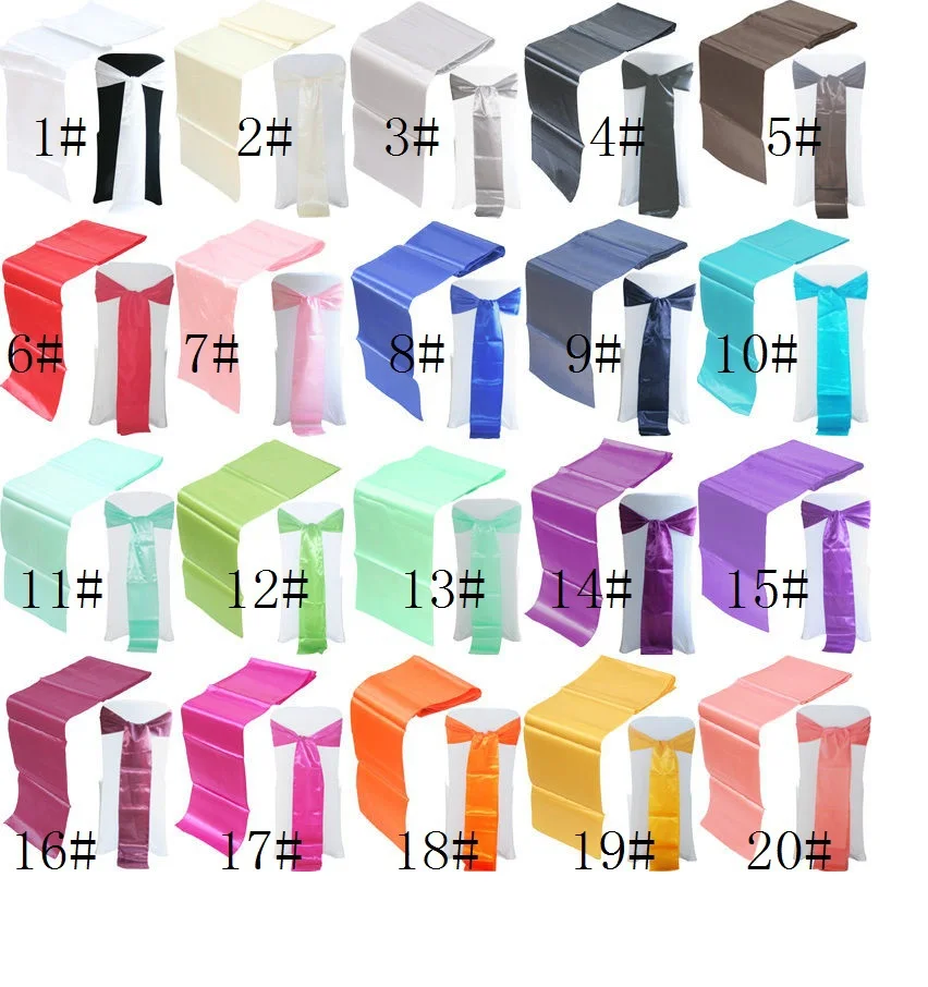 

50 Satin Chair Bow Sash and 5 Satin Table Runner Wedding Anniversary Decoration