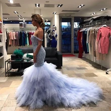 Роскошные Кристальные платья для выпускного вечера с открытыми плечами, милое свадебное платье со шлейфом, блестящие вечерние платья