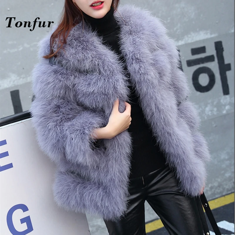 

2019 Natural Long Hair Ostrich Fur Coat Luxury High Street Factory Discount Real Ostrich Fur Jacket tbsr113