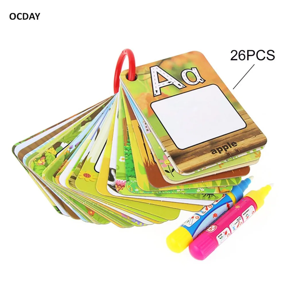 Hot ! OCDAY Children 26 Letters 3D Early Education Cognitive Puzzle Cards Water Painting Graffiti Drawing Board Colouring