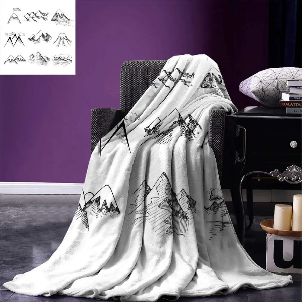 Mountain Blanket Snowy Icy Mountain Tops Peaks in Winter Hand Drawn