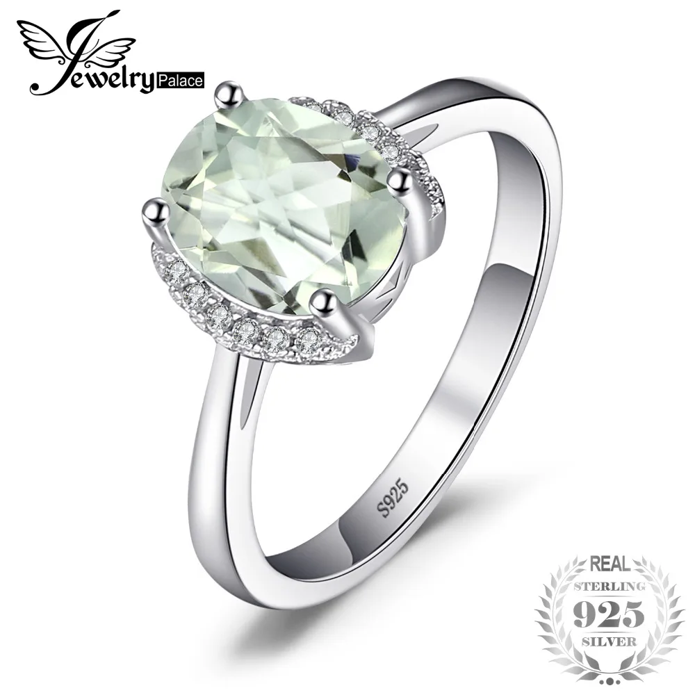 

JewelryPalace Brand Oval 1.8ct Natural stone Green Amethyst Engagement Ring For Women Pure 925 Sterling Silver Vintage Jewelry