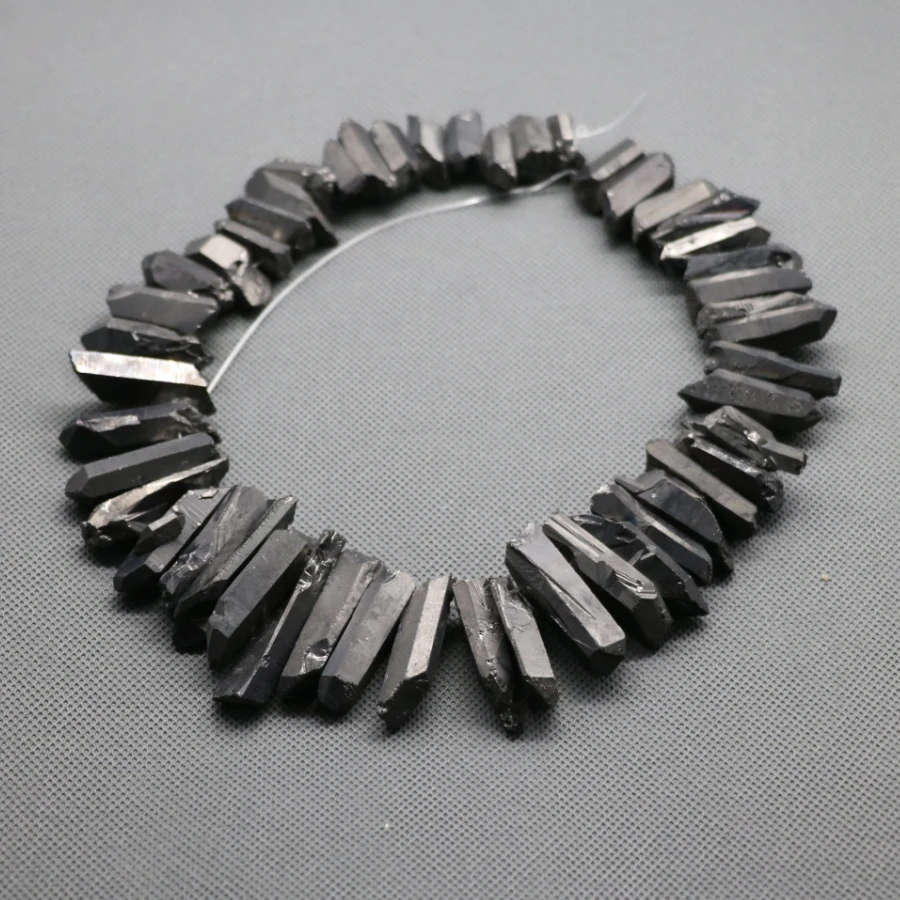 Approx 50pcs/strand Natural Raw Black Titanium Quartz Crystal Point Pendant Rough Top Drilled Spike Gem Beads Crystal Necklace