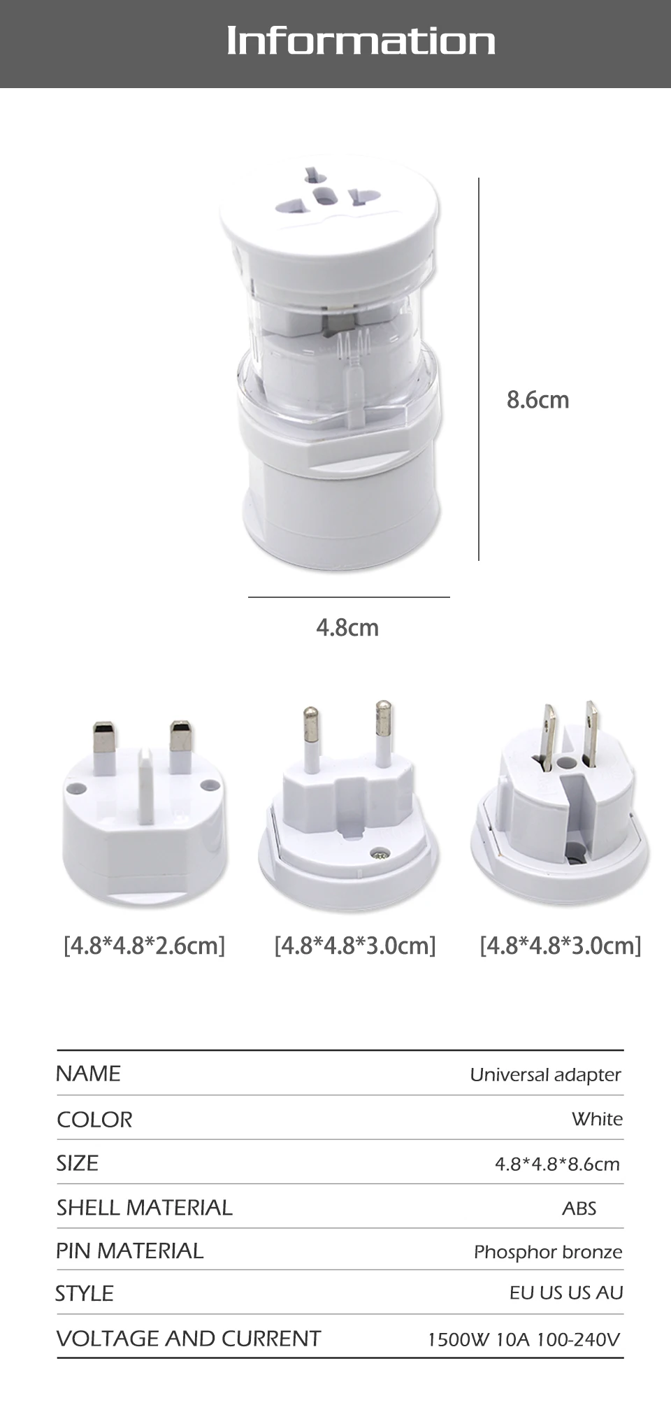 USUKEU EuropeanAU Universal Plug AC Electrical Adapter Portable Power Socket Outlet All in One Travel Converter Worldwide Use (7)