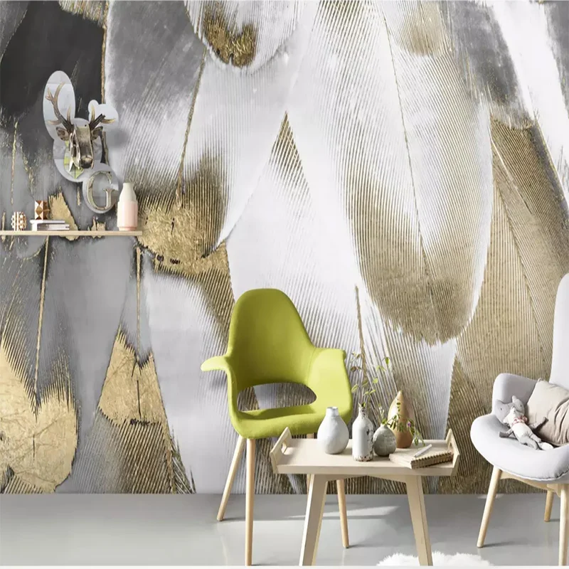 

Modern Fashion Vintage Golden Feather Photo Mural Wallpaper Living Room Background Wall Restaurant Wall Cloth Home Decoration