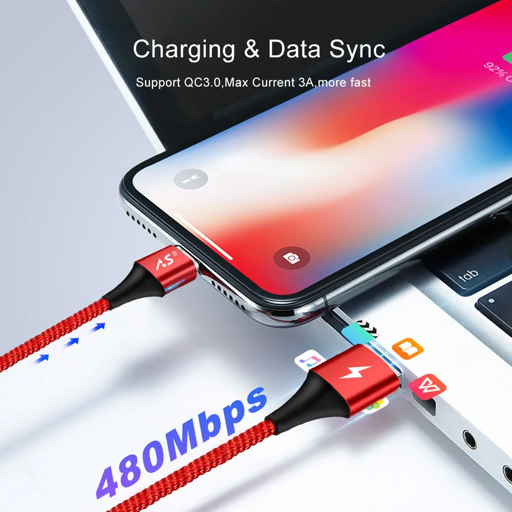 A.S для iPhone х зарядное устройство USB кабель передачи данных 3A быстрой зарядки и 8 Plus