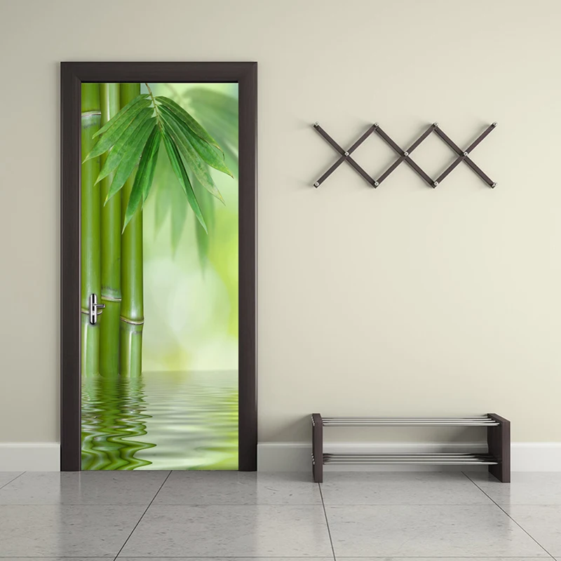 Folha de Floresta de Bambu Verde 3d Foto Papel de Parede Decoração da Casa Moderna Sala de Estar Quarto Porta Adesivo Pvc Mural Auto-adesivo Papel de Parede