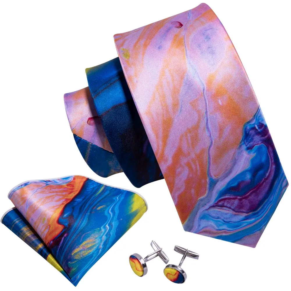 

New Royal Blue Print Suit Tie Handkerchief Set 8.5cm Men Dress Tie For Wedding Party Barry.Wang Dropshipping Neckwear LS-5098