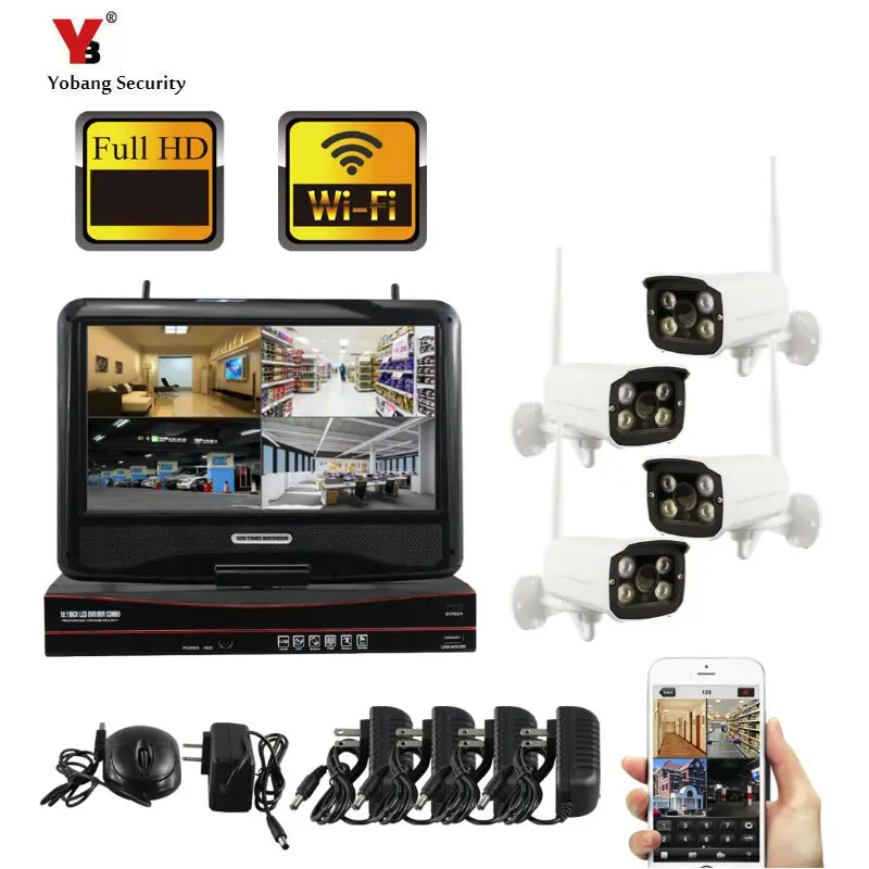 

4CH 960P Wireless NVR CCTV System Kit 10" LCD Screen Monitor 1.3MP Outdoor IP66 Wifi IP Camera Security Surveillance Set