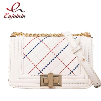 

Fashion Classic Embroidered Color Rhombus Design Black & White Pu Women Chain Shoulder Bag Crossbody Messenger Bag Totes Bag