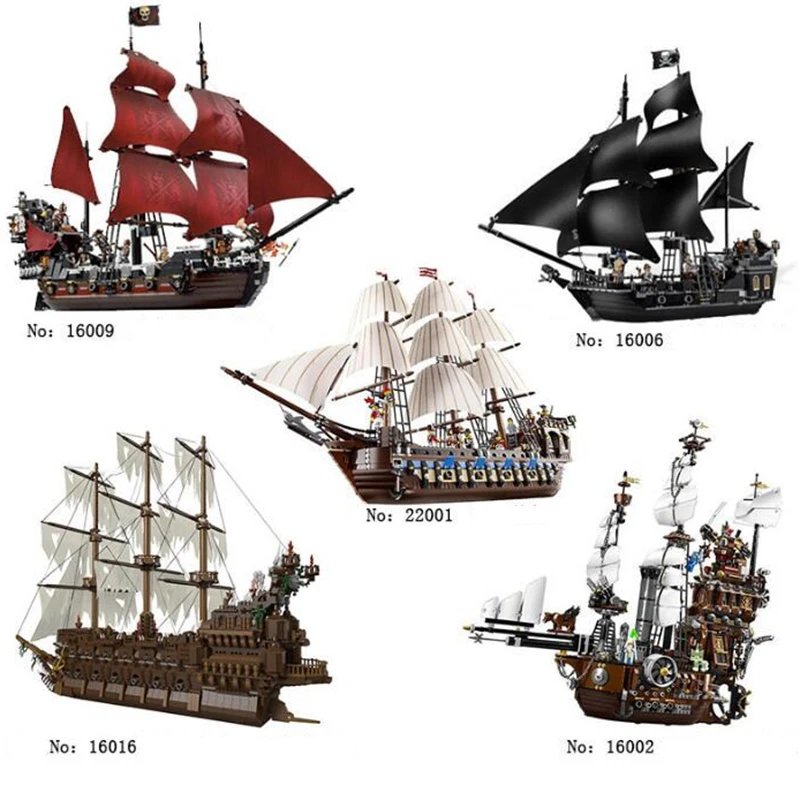 

16009 bricks Caribbean Queen Anne's revenge Pirates 16006 The Black Pearl 16016 Ghost Pirate ship Toys Building Blocks brinquedo